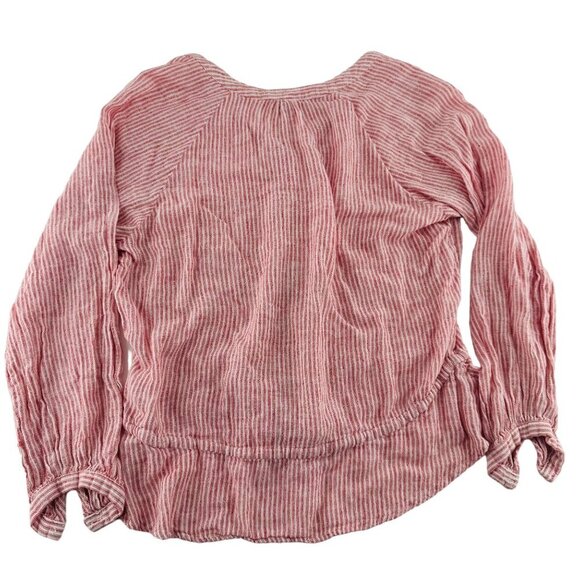 Rails Red & White Striped V-Neck Button-Down Blouse Medium Linen/Rayon - Picture 5 of 7